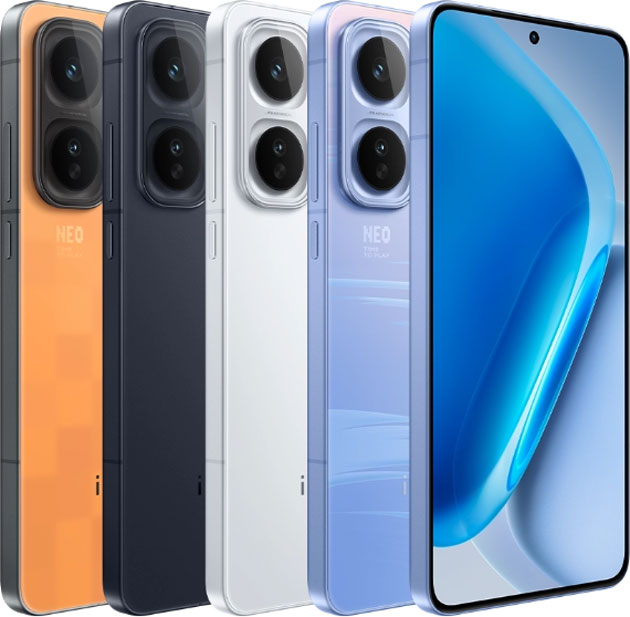 iQOO Neo 11 Colors Shadow Black Light White Pixel Orange and Facing the Wind iQOO Neo 11 Colors Shadow Black, Light White, Pixel Orange, and Facing the Wind.