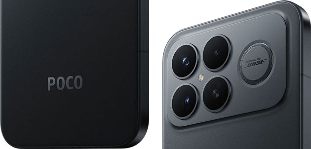 Poco F8 Ultra with black frame and camera module and Bose logo Poco F8 Ultra with black frame and camera module and Bose logo.