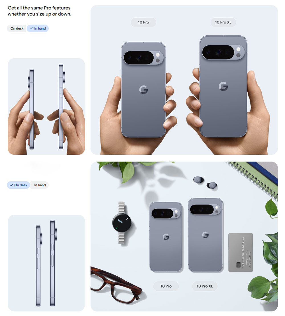 size of the Pixel 10 Pro and Pro XL