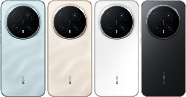 Honor Magic 8 Pro colors Sunrise Gold Sky Cyan Black and White Honor Magic 8 Pro colors Sunrise Gold, Sky Cyan, Black, and White.