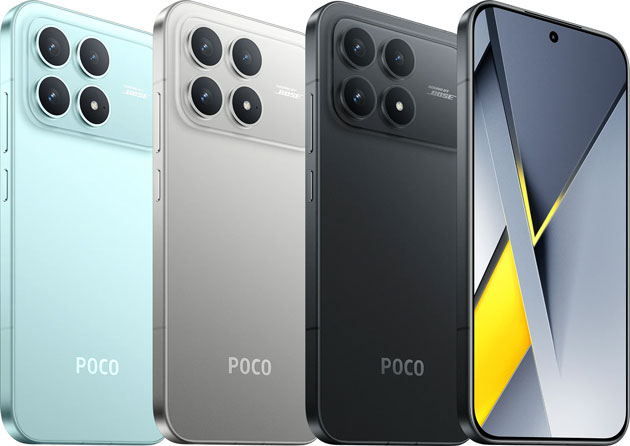 Poco F8 Pro colors Black, Blue, and Titanium Silver.