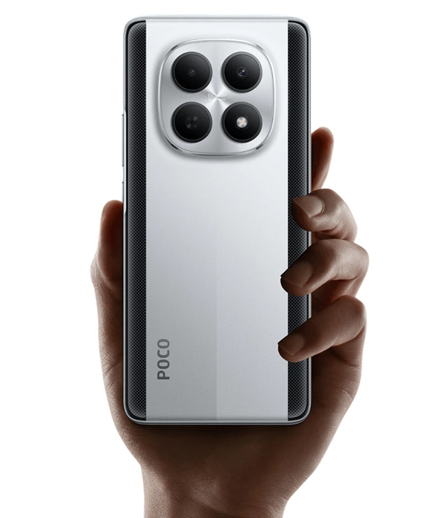 Poco M8 Silver in hand