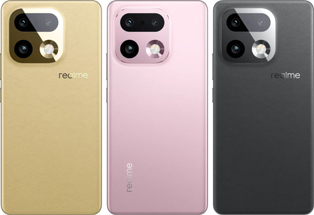 Realme 16 Pro+ colors Master Gold, Master Grey, and Camellia Pink.