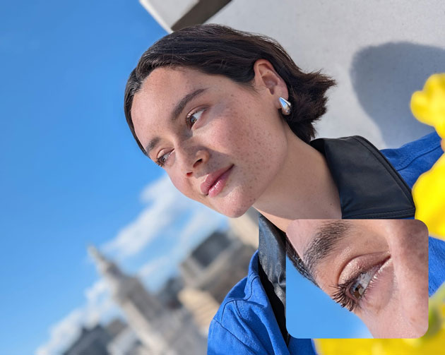A Portrait mode photo from the Google Pixel 10 Pro XL camera featuring a person with a close up inset highlighting detailed eyes eyelashes and freckles A Portrait mode photo from the Google Pixel 10 Pro XL camera, featuring a person with a close-up inset highlighting detailed eyes, eyelashes, and freckles.