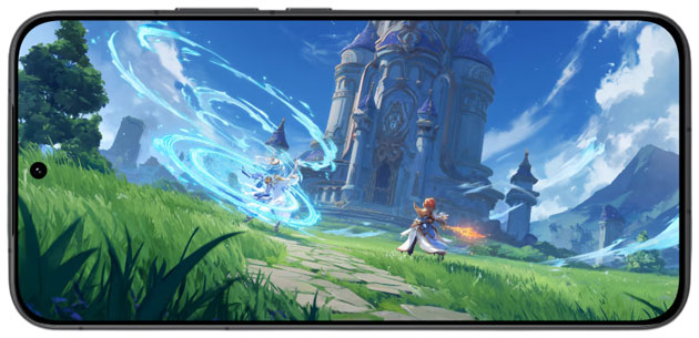 A front-facing view of the iQOO 15 Ultra's 6.85-inch display running a high-fidelity mobile game, illustrating the clarity and color vibrancy of the 144Hz panel.