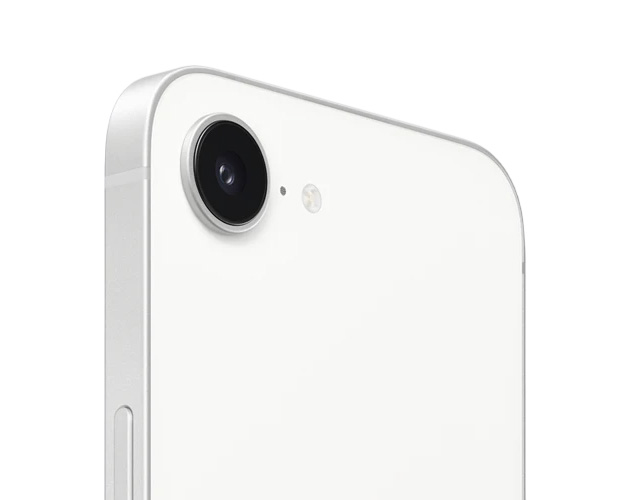 Close-up of the side of the iPhone 17e White showing the camera and power button.