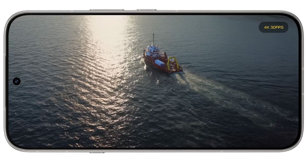 Full-screen display of the Infinix Note 60 Pro playing a 4K 30FPS video of a boat at sea.