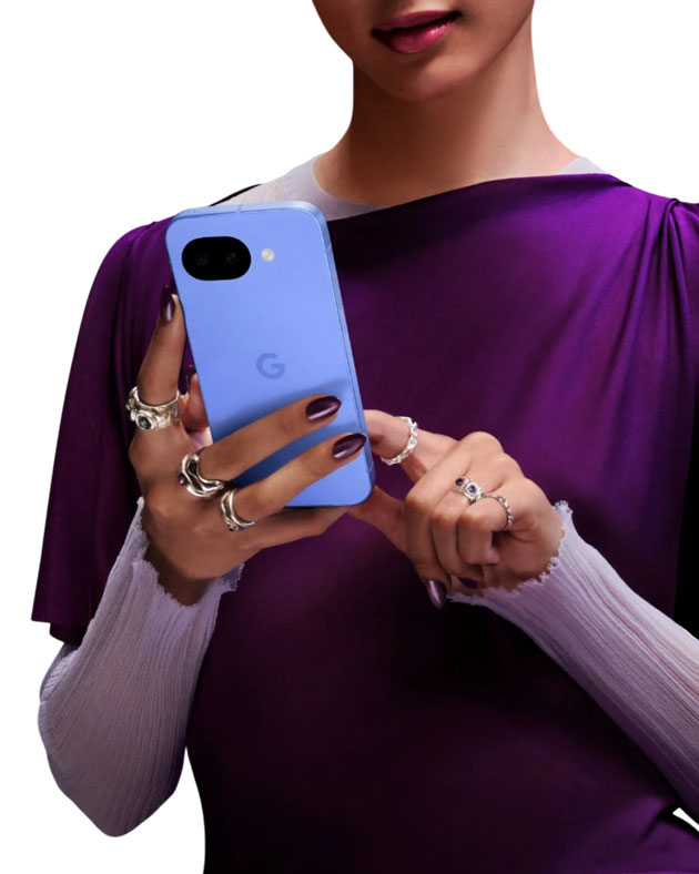 Google Pixel 10a Lavender in hand, showing off its back design.