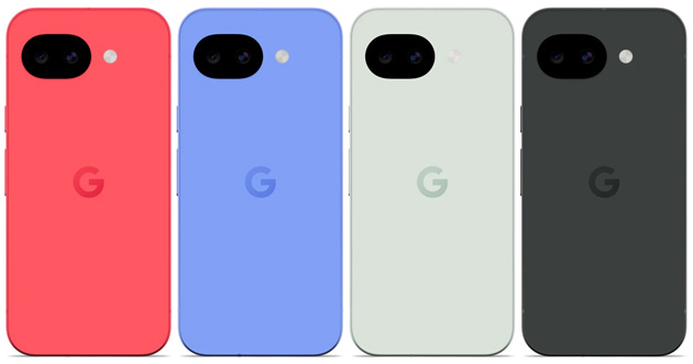 Google Pixel 10a colors Berry, Fog, Lavender, and Obsidian.
