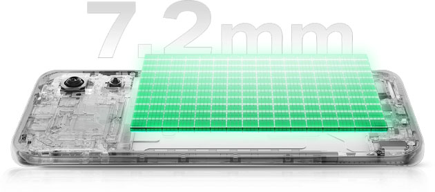 Infinix Note Edge internal components and 6500mAh battery highlighted in a 7.2mm slim body design.