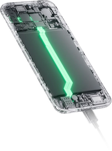 Internal view of the Infinix Note Edge showing advanced battery circuitry and self-healing power technology.