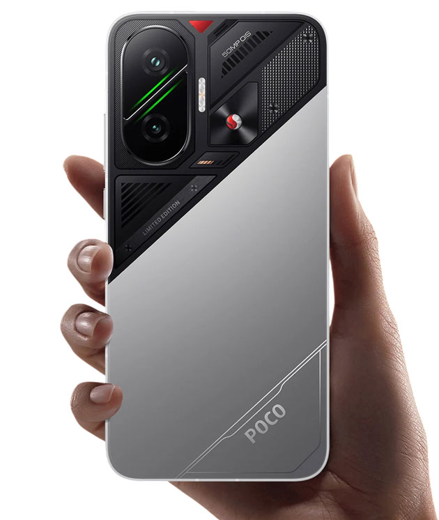 Poco F7 Silver back design in hand Poco F7 Silver back design in hand