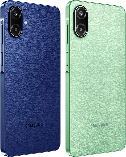 Samsung Galaxy F70e 5G colors in Limelight Green and Spotlight Blue.