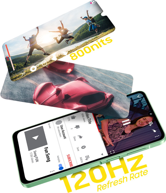Samsung Galaxy F70e 5G's 6.7-inch display with 800 nits brightness and 120Hz refresh rate.