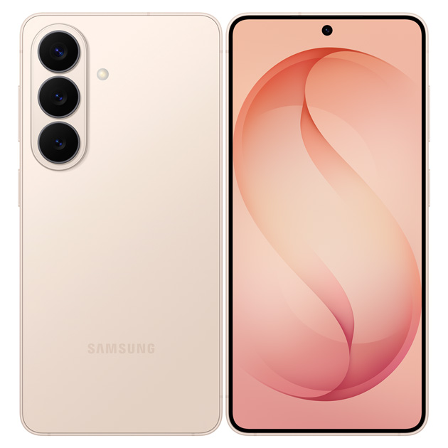 Samsung Galaxy S26 Pink Gold, back and front view.