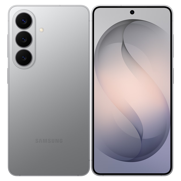 Samsung Galaxy S26 Silver Shadow, back and front view.