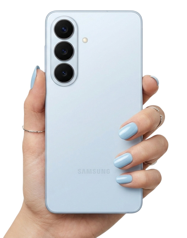 Samsung Galaxy S26 Sky Blue in hand