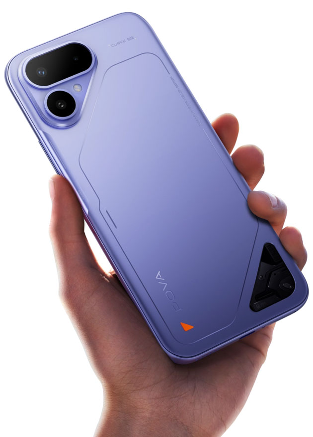 Tecno Pova Curve 2 Mystic Purple in hand, back design.