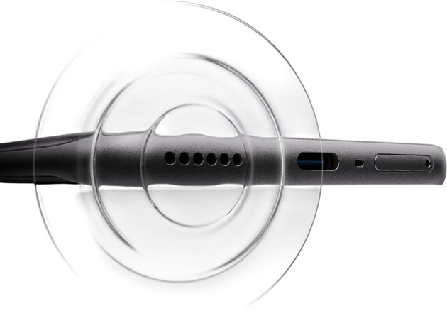 Tecno Pova Curve 2 bottom edge view showcasing the speaker grille with sound wave graphics to illustrate its audio performance.