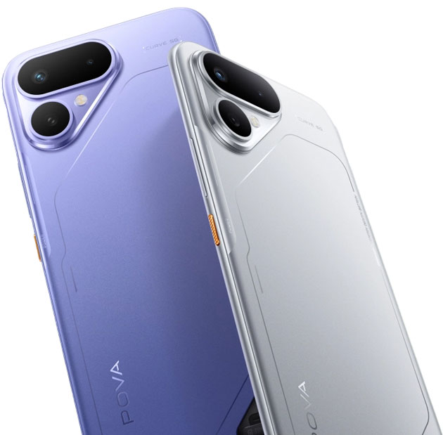 Tecno Pova Curve 2 colors in Mystic Purple and Melting Silver.