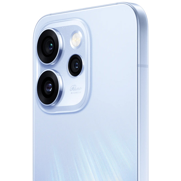 Back design of the Oppo Reno 15 Pro Aurora Blue and the triple camera module