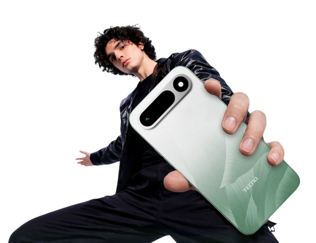 A person holding the Tecno Pop X Ripple Green A person holding the Tecno Pop X Ripple Green
