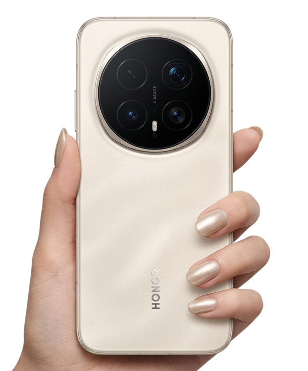 Honor Magic 8 Pro Sunrise Gold in hand Honor Magic 8 Pro Sunrise Gold in hand