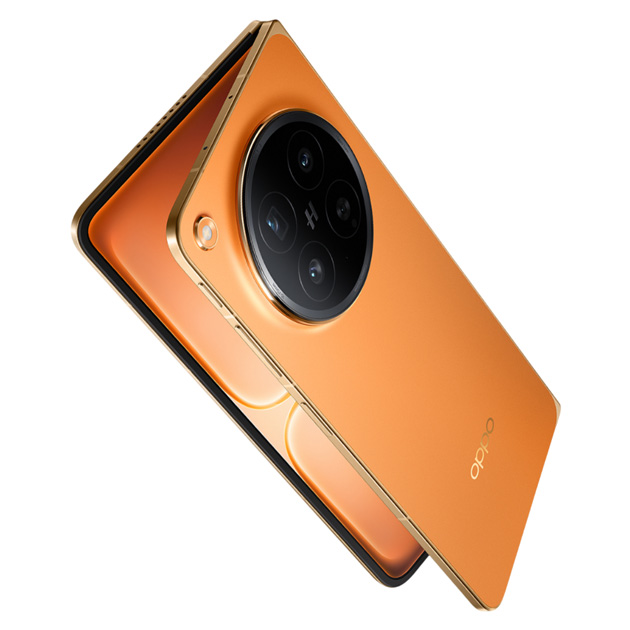 OPPO Find N6 Blossom Orange in half-folded positions.