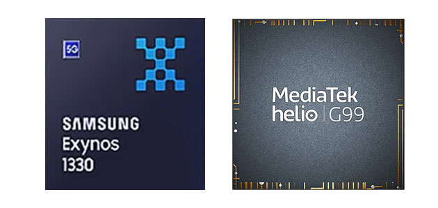 On the left is the Exynos 1330 chip of the Galaxy A17 5G and on the right is the Helio G99 chip of the Galaxy A17 4G.