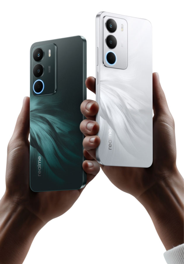 Realme C71 Forest Owl and White Swan in hand