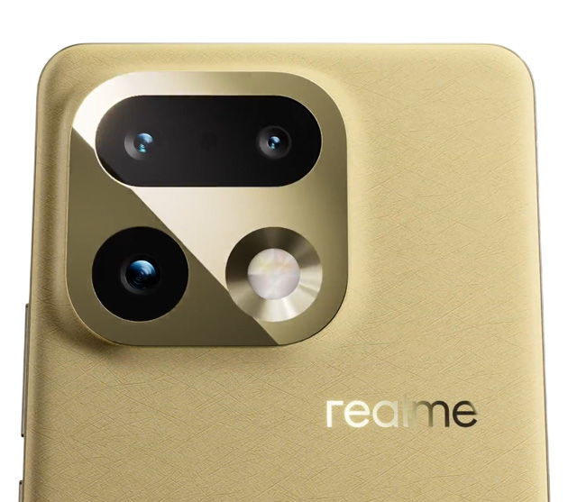 Rear view of the Realme 16 Pro plus Master Gold showing the camera module and Realme logo Rear view of the Realme 16 Pro+ Master Gold, showing the camera module and Realme logo.