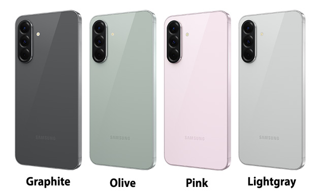 Samsung Galaxy A56 colors Graphite, Olive, Pink, and Lightgray