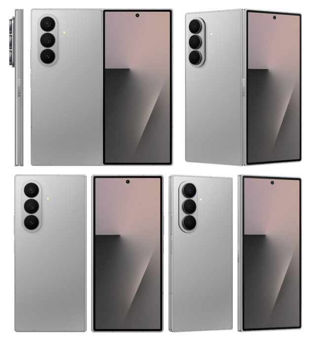 Samsung Galaxy Z Fold 7 Silver Shadow, front, back and side views.