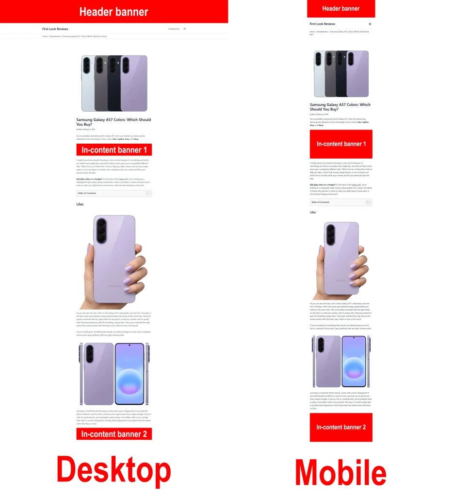Banner placement on mobile and desktop Banner placement on mobile and desktop