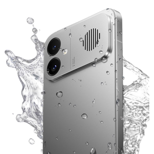 Close-up of the Xiaomi Redmi K90 Max’s back design with a water-resistance effect.
