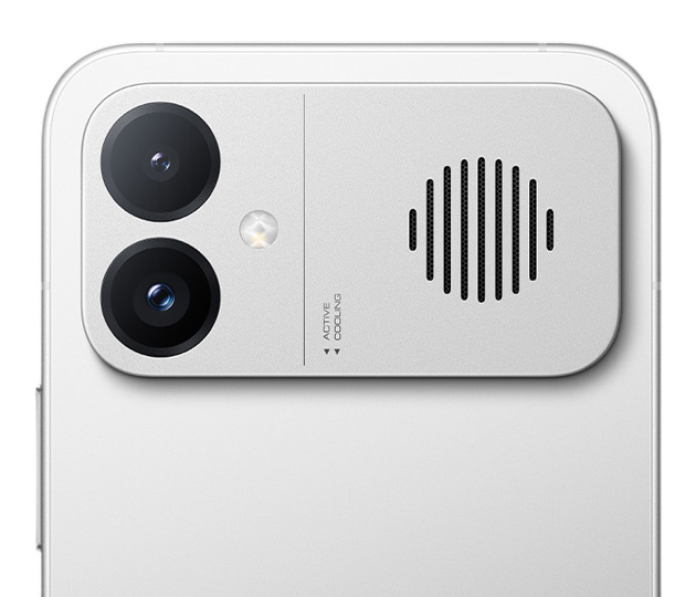 Close-up of the Xiaomi Redmi K90 Max’s rear camera module with dual lenses, flash, and an active cooling system.