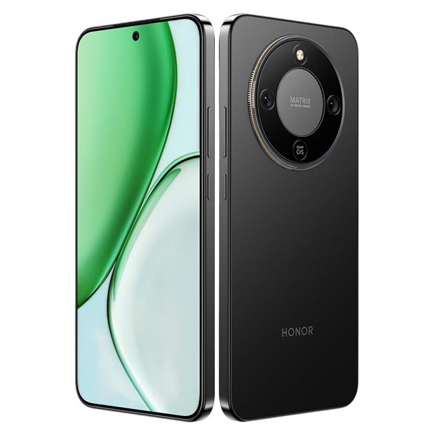 Front and back views of the Honor X70 smartphone, showing a sleek design with a large display and a circular camera module on the rear with a 50MP sensor.