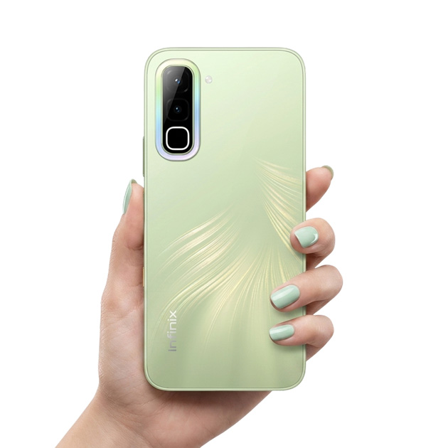 Infinix Hot 70 Green Texture in hand Infinix Hot 70 Green Texture in hand