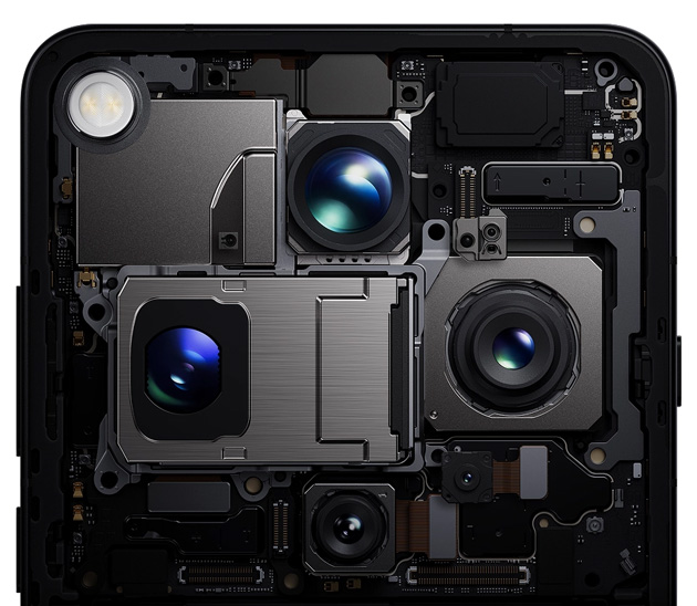 Interior view of the OPPO Find X9 Ultra phone showing camera modules and internal components