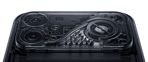 Internal view of the Xiaomi Redmi K90 Max’s camera module and cooling system with a fan and heat pipes.