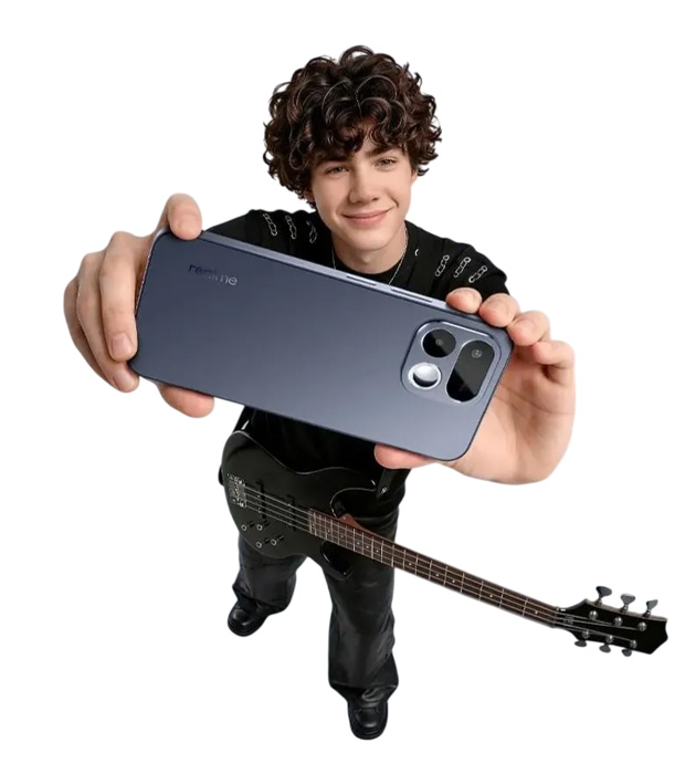 Realme 16T Starlight Black in hand