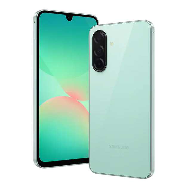 Samsung Galaxy A26 Mint, front and back view.