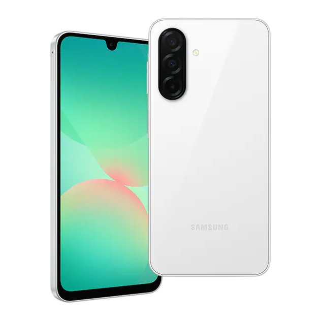 Samsung Galaxy A26 White, front and back view.