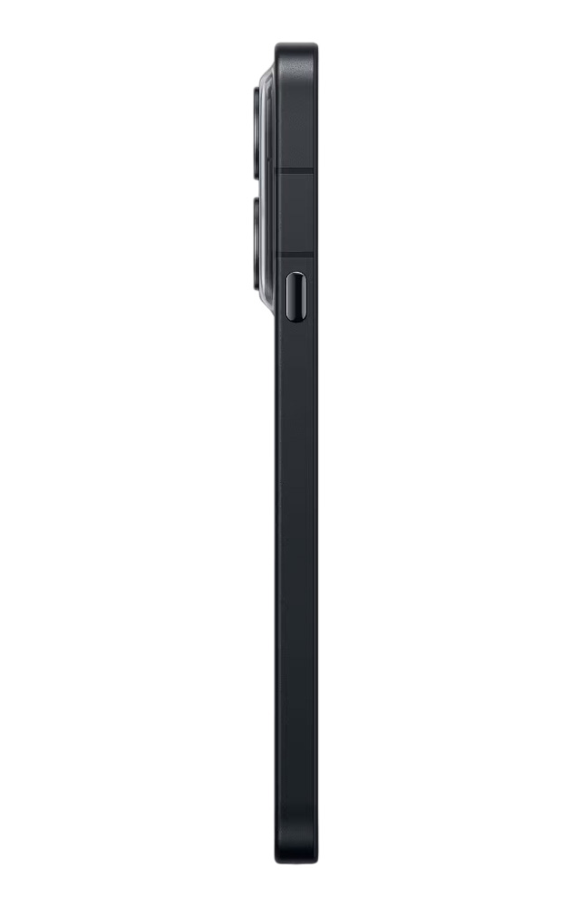 Side view of Nothing Phone 4a Pro Black and the Essential Key Side view of Nothing Phone (4a) Pro Black and the Essential Key