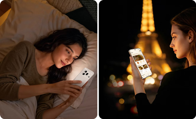 Two scenes showing the Honor 600 Pro being used at night Two scenes showing the Honor 600 Pro being used at night