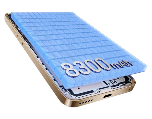 View of the Honor X70’s internal battery layout, highlighting its large 8300mAh battery capacity.