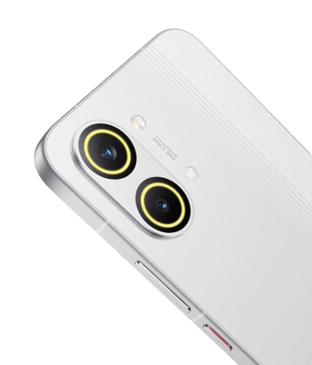 White rear design of the Poco X8 Pro MAX showing the camera lenses with yellow rings White rear design of the Poco X8 Pro MAX, showing the camera lenses with yellow rings.