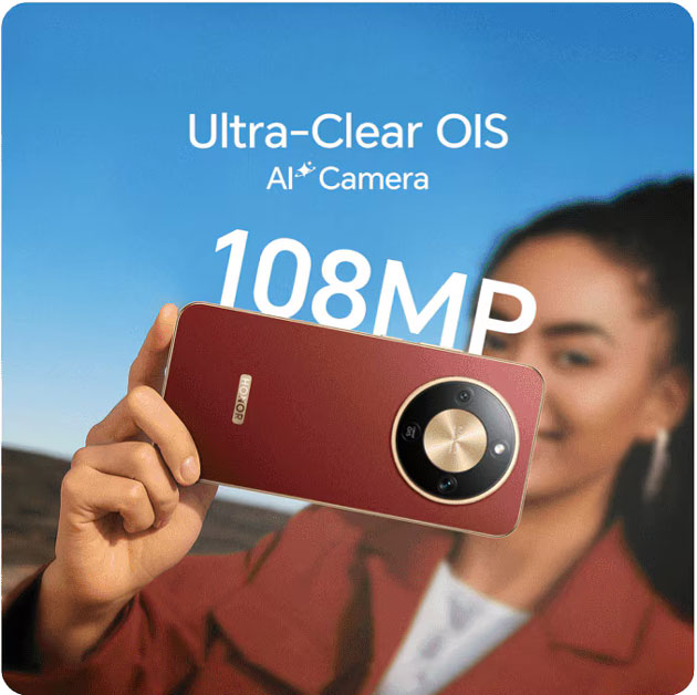 Close up of the Honor X9d smartphones circular 108MP camera module Close-up of the Honor X9d smartphone's circular 108MP camera module.