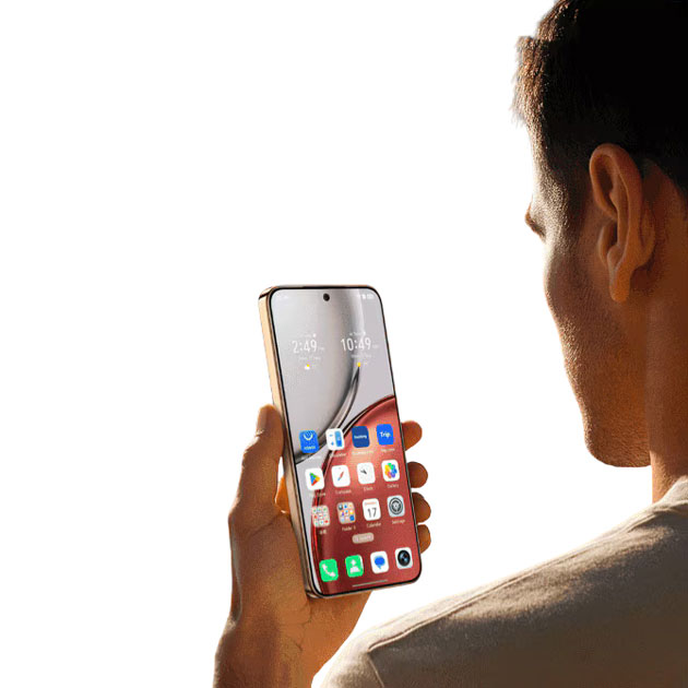 Front view and user interface of the Honor X9d smartphone screen in a users hands Front view and user interface of the Honor X9d smartphone screen in a user's hands.