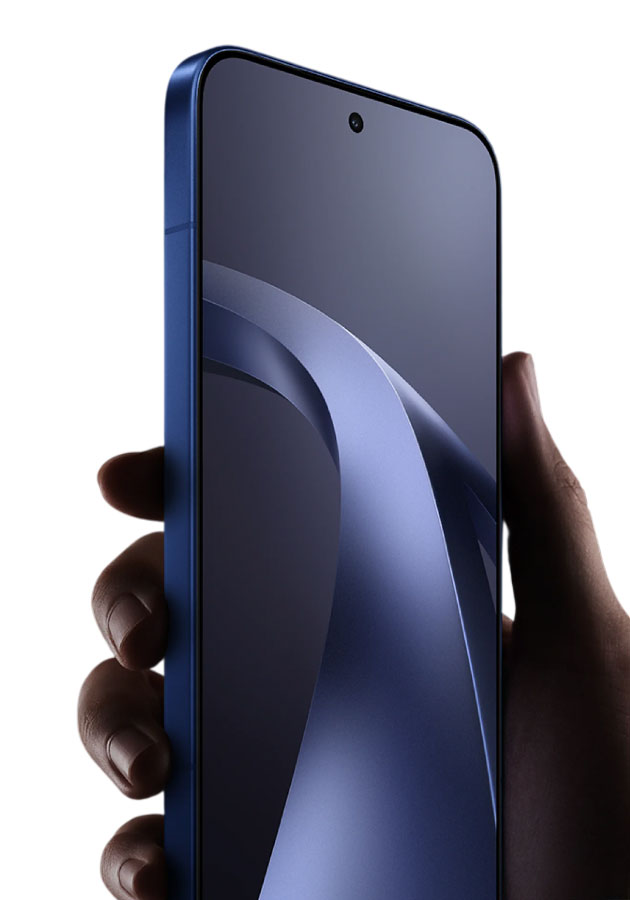 Front view of the Xiaomi 17T Pro in hand, featuring a flat display, slim bezels, and a punch-hole selfie camera